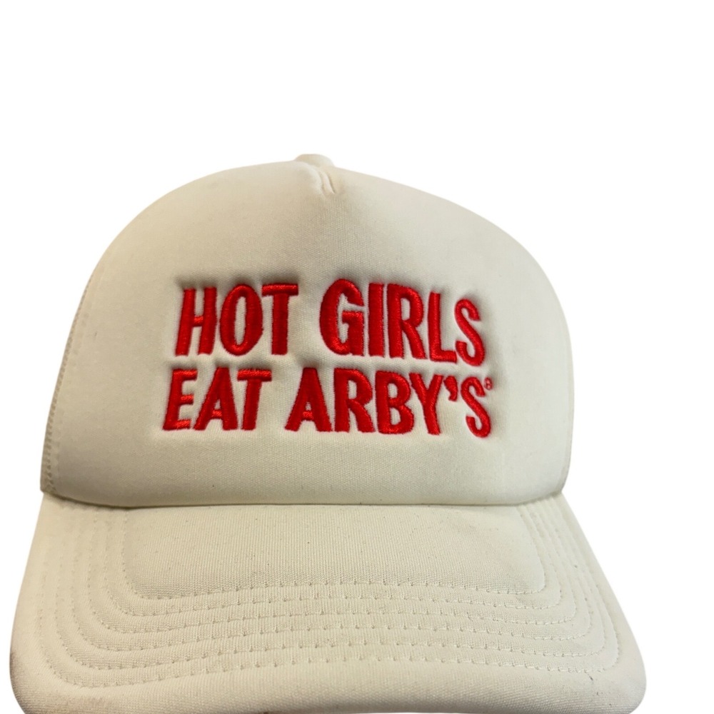 AS Colour Hot Girls Eat Arby's Trucker Hat Cream Red Embroidered Snapback Cap